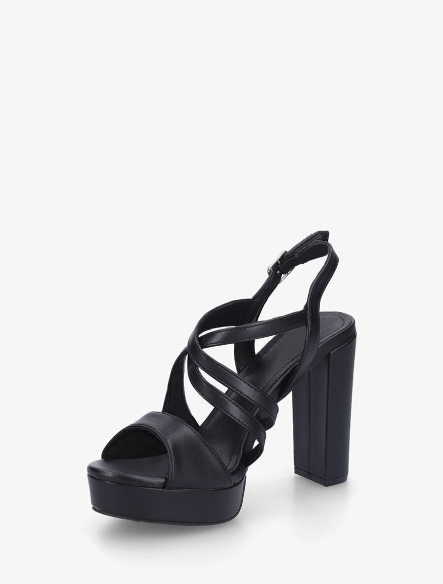 Sandales croisées à talon et plateforme - Noir - 3