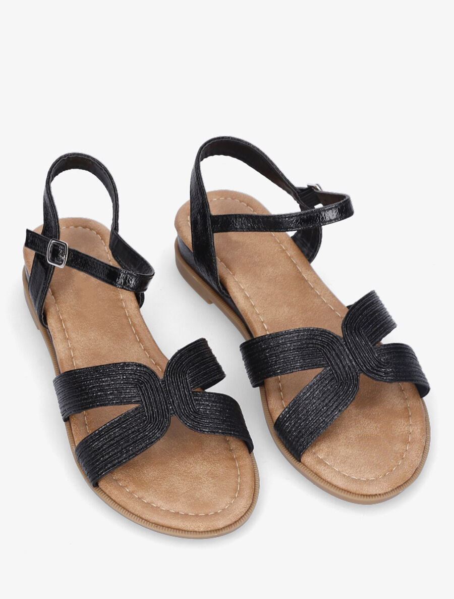 Nu-pieds striés en simili - Noir - 4