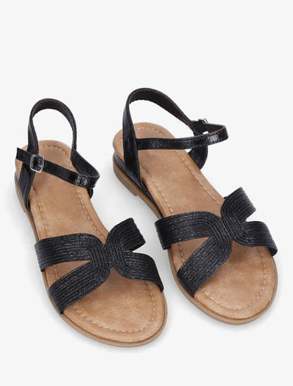 Nu-pieds striés en simili - Noir - 4