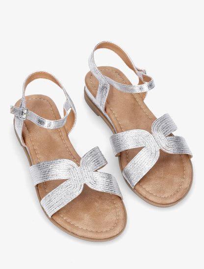 Nu-pieds striés en simili - Argent - 4