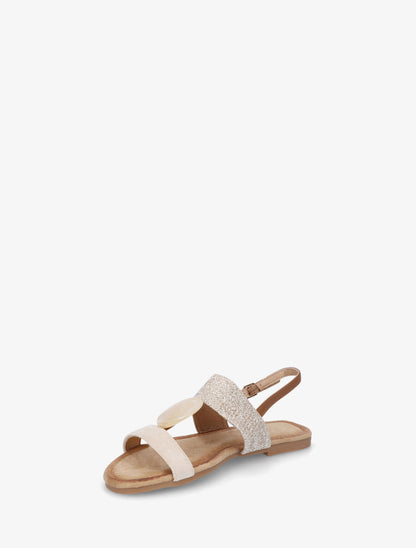Nu-pieds raphia et suédine bijou style marbre - Beige - 3