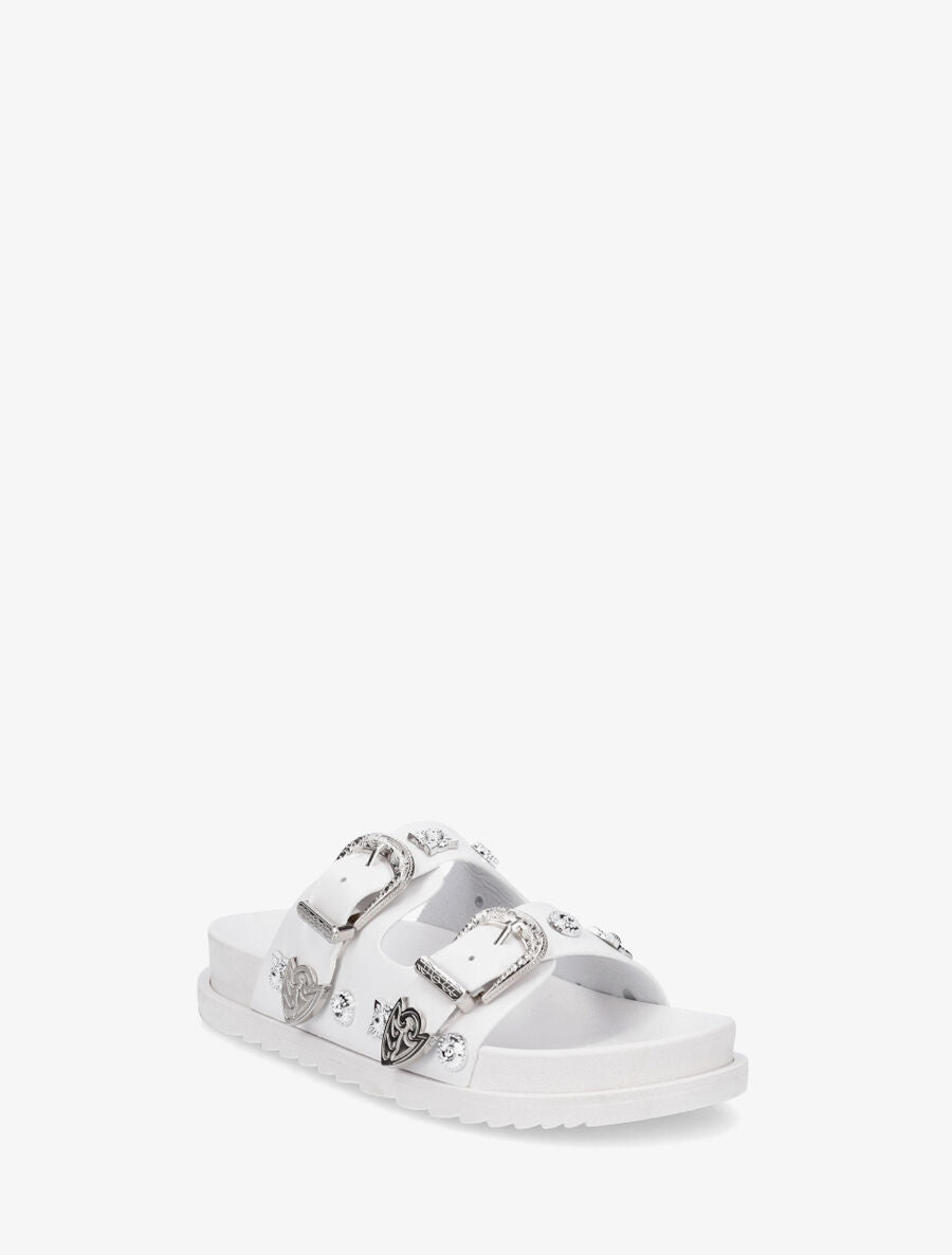 Mules à boucles travaillées et bijoux - Blanc - 2