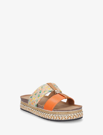 Claquettes fantaisies en raphia et simili - Orange - 2