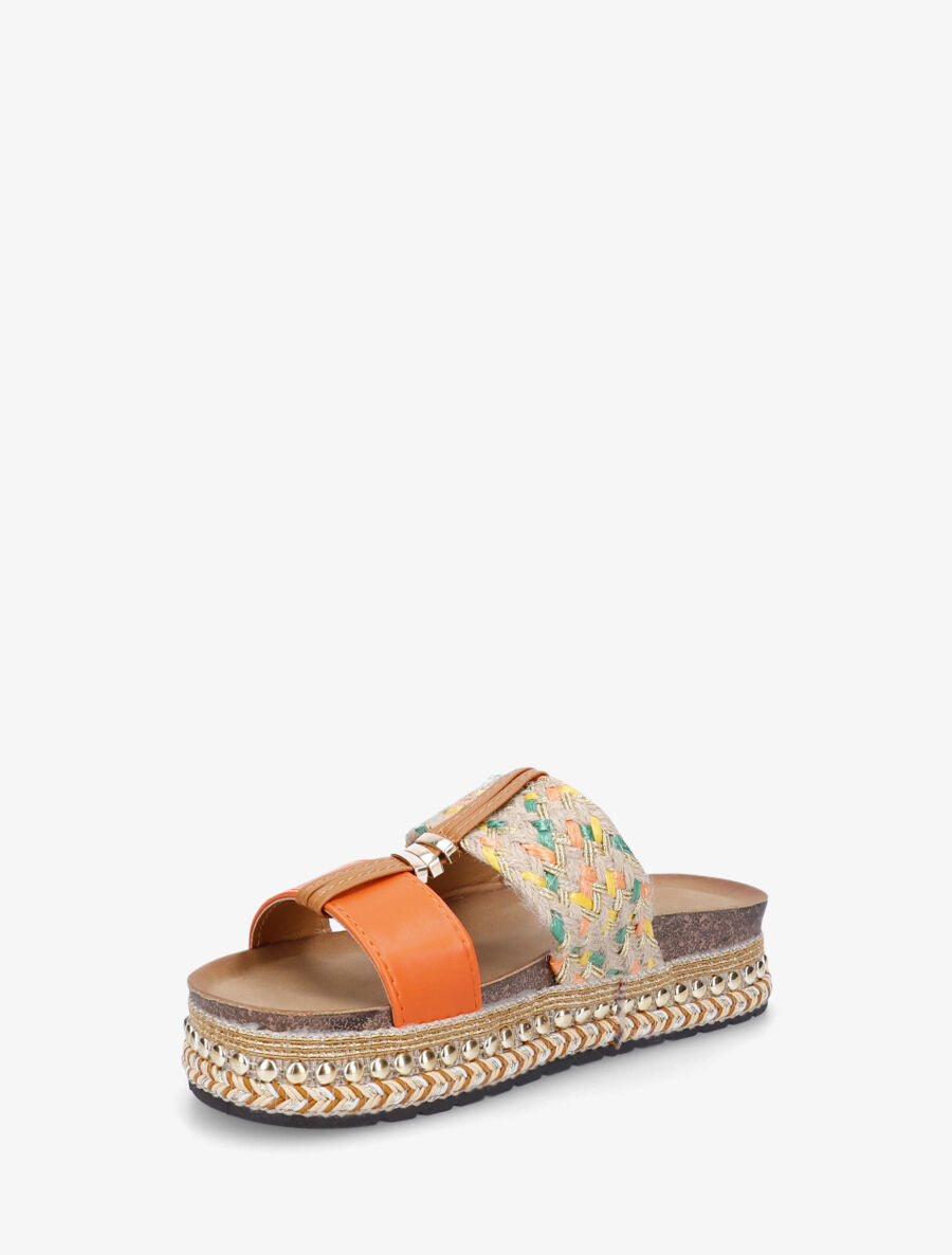 Claquettes fantaisies en raphia et simili - Orange - 3