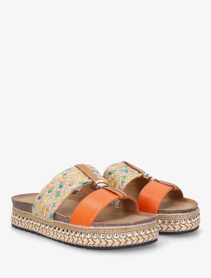 Claquettes fantaisies en raphia et simili - Orange - 4