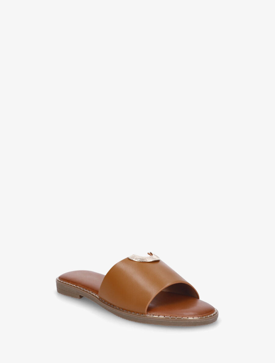 Claquettes en simili ajourés à bijou - Camel - 2