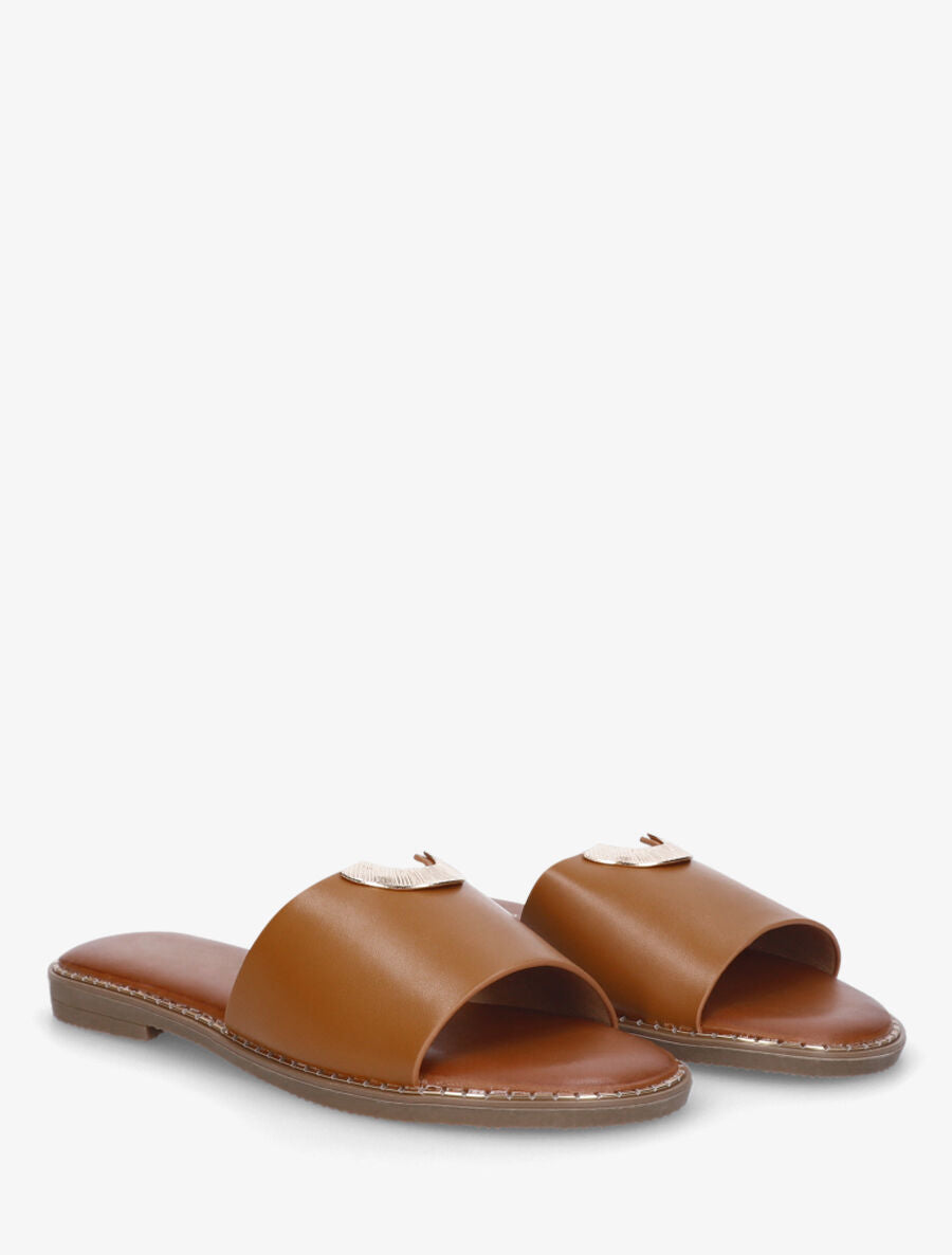 Claquettes en simili ajourés à bijou - Camel - 4