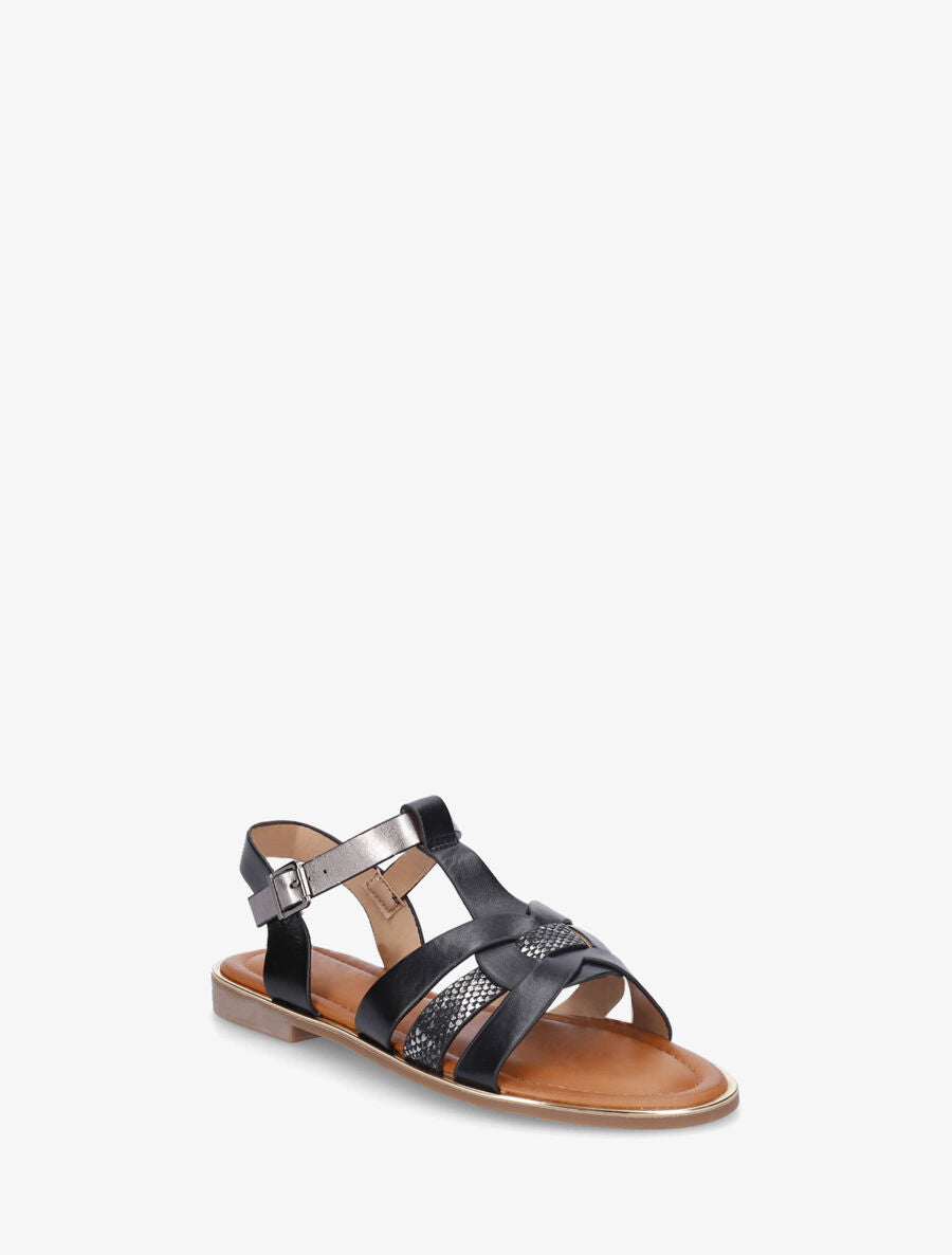 Nu-pieds brides croisées et python - Noir - 2