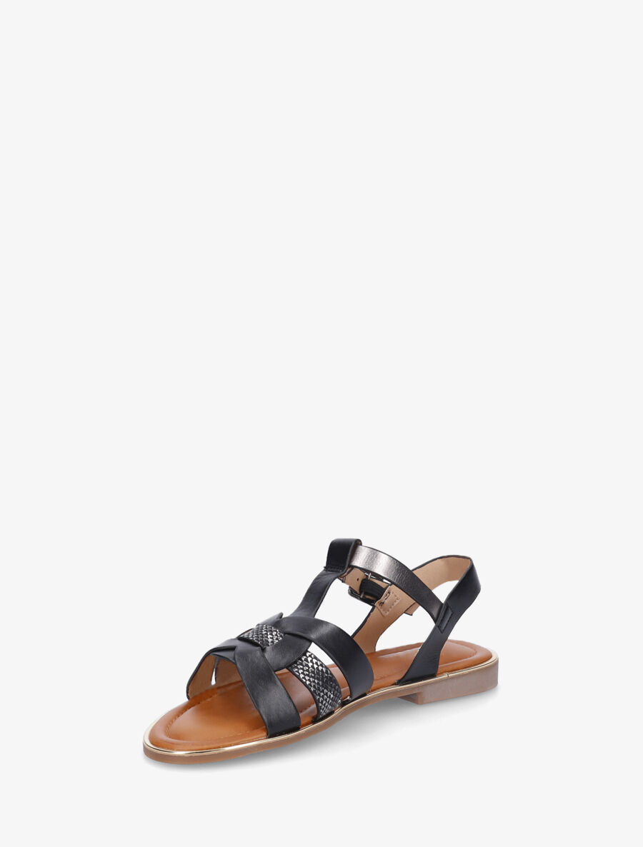 Nu-pieds brides croisées et python - Noir - 3