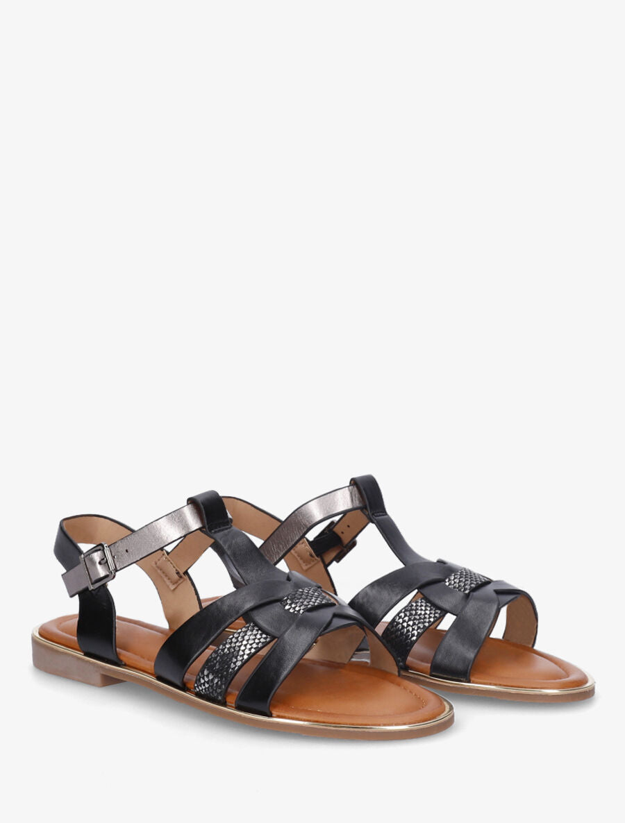Nu-pieds brides croisées et python - Noir - 4