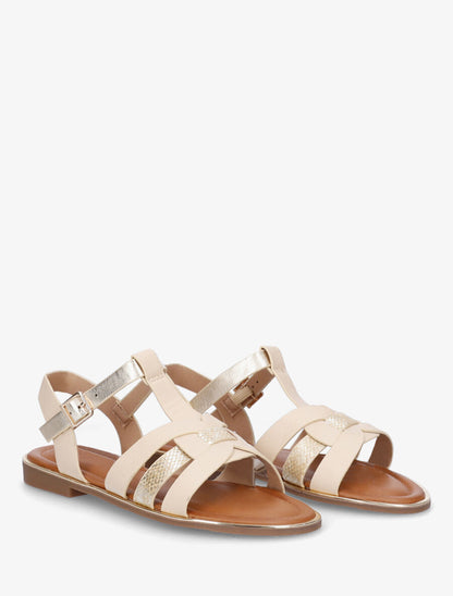 Nu-pieds brides croisées et python - Beige - 4