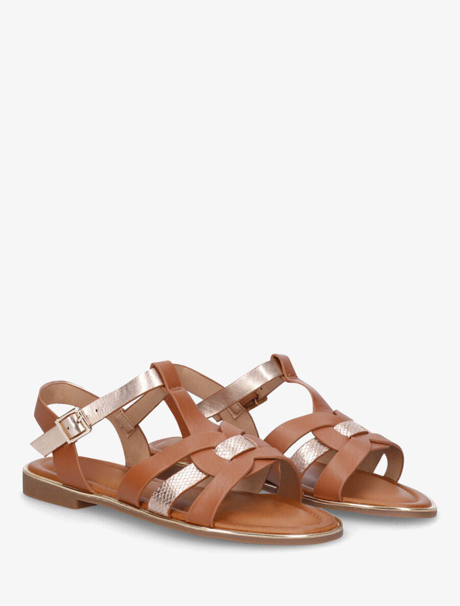 Nu-pieds brides croisées et python - Camel - 4