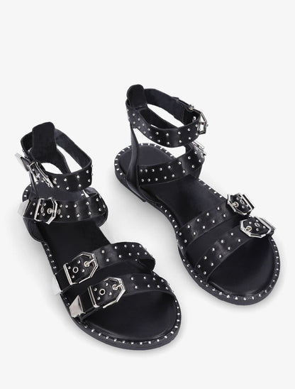 Sandales plates multibrides à clous - Noir - 4