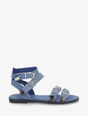 Sandales plates multibrides à clous - Bleu denim - 1