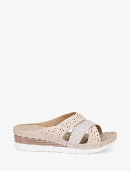 Mules compensées irisées en suédine - Beige - 1