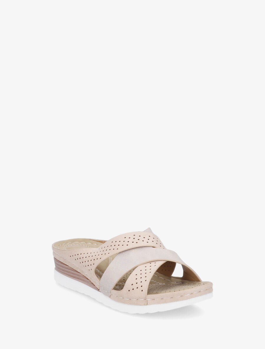 Mules compensées irisées en suédine - Beige - 2