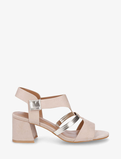 Sandales en suédine à liseré irisé - Beige - 1