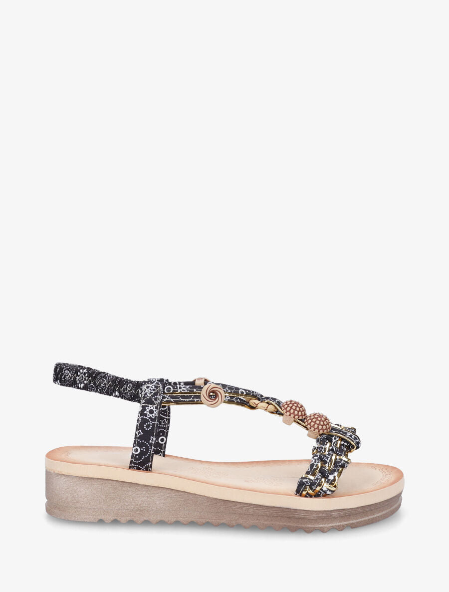 Nu-pieds imprimé graphique et perles - Noir - 5