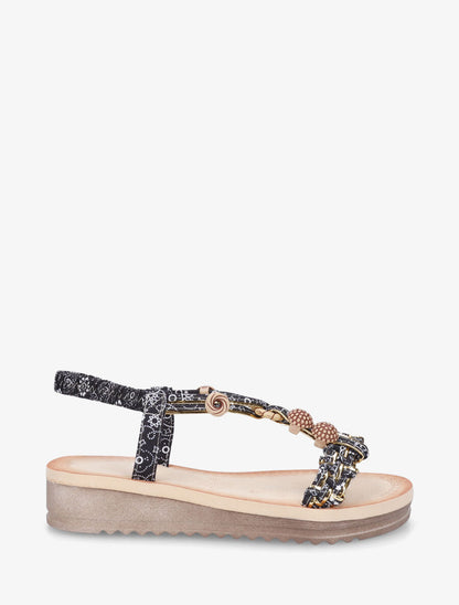 Nu-pieds imprimé graphique et perles - Noir - 5