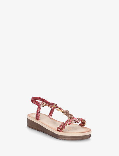 Nu-pieds imprimé graphique et perles - Rouge - 2