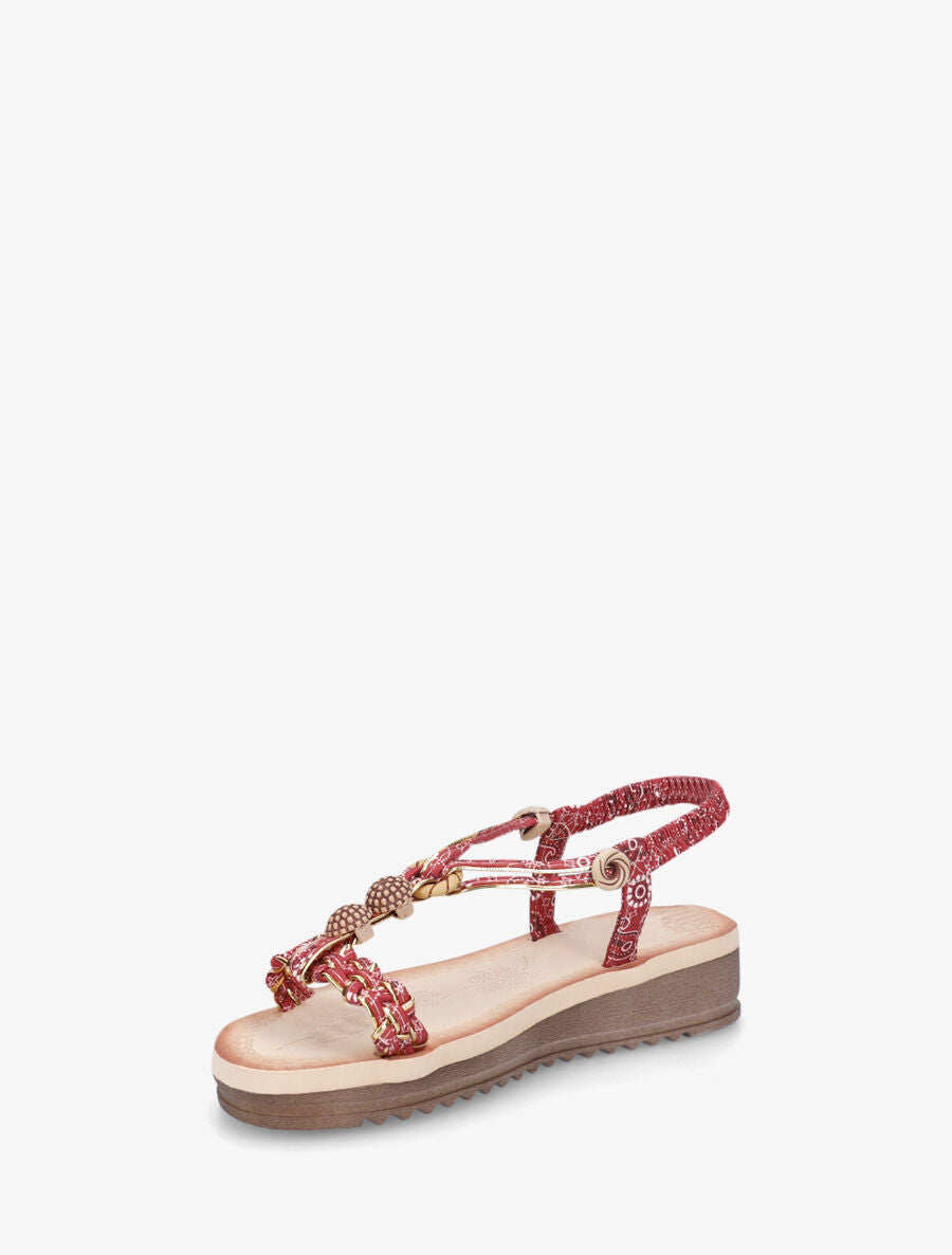 Nu-pieds imprimé graphique et perles - Rouge - 3