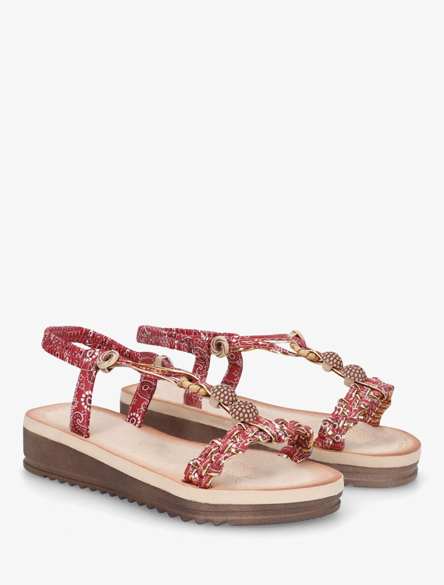 Nu-pieds imprimé graphique et perles - Rouge - 4