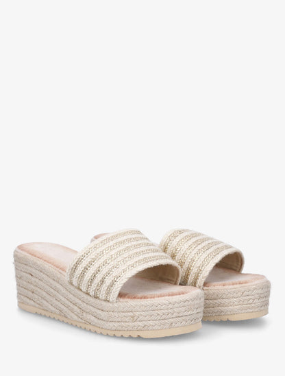 Mules compensées en raphia tressé - Or - 4