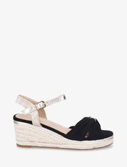 Sandales compensées en suédine style espadrille - Noir - 5