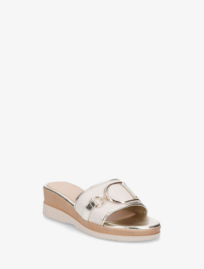Mules à boucle et talon compensé - Or - 2