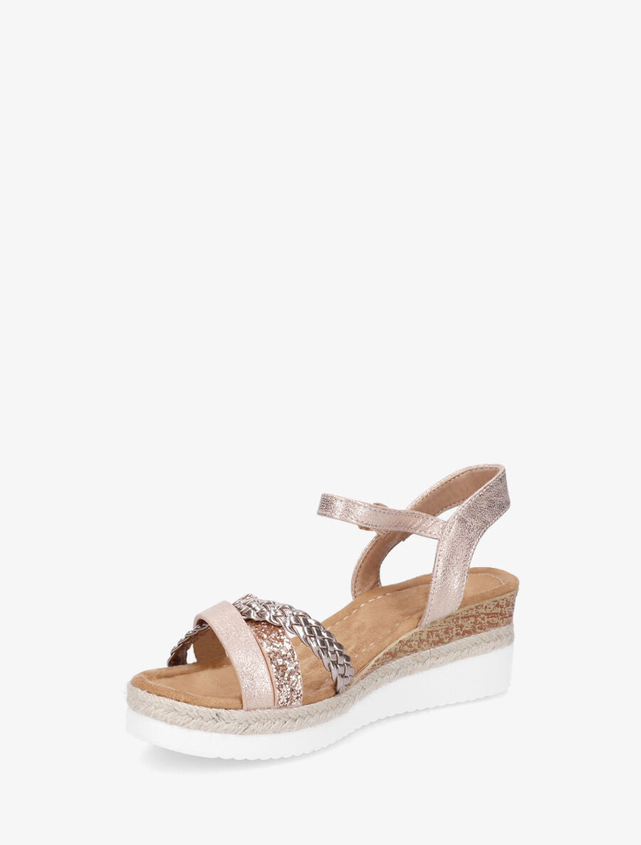 Sandales compensées croisées à paillettes - Rose gold - 3