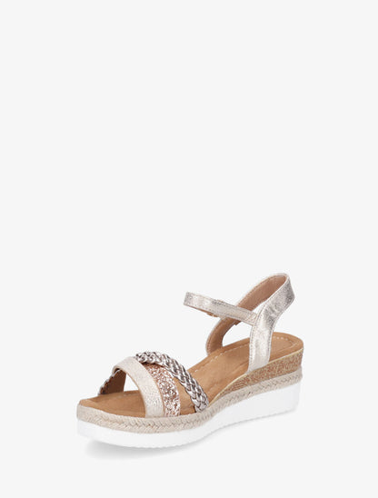 Sandales compensées croisées à paillettes - Or - 3