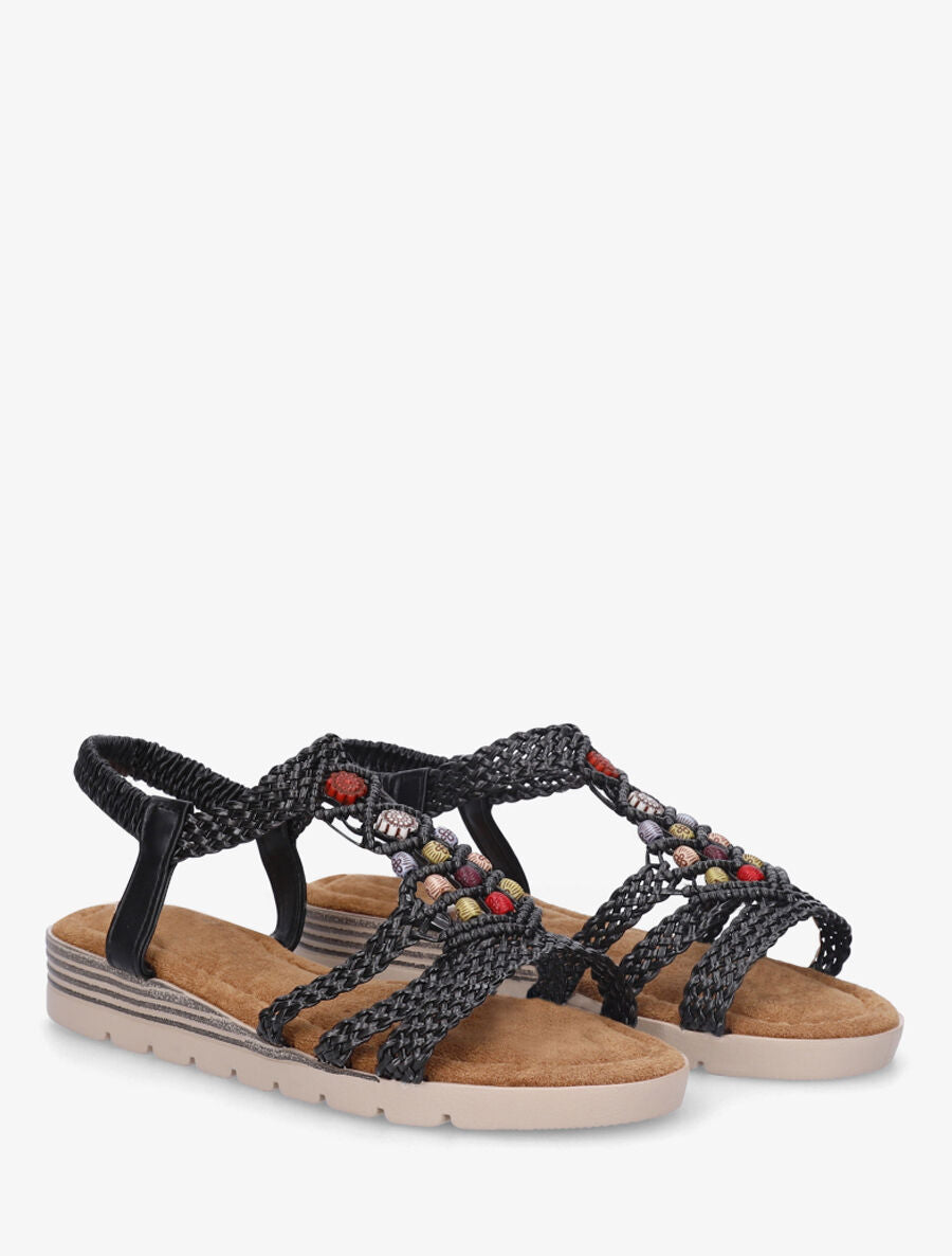 Nu-pieds tressés à perles - Noir - 4
