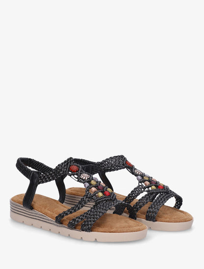 Nu-pieds tressés à perles - Noir - 4