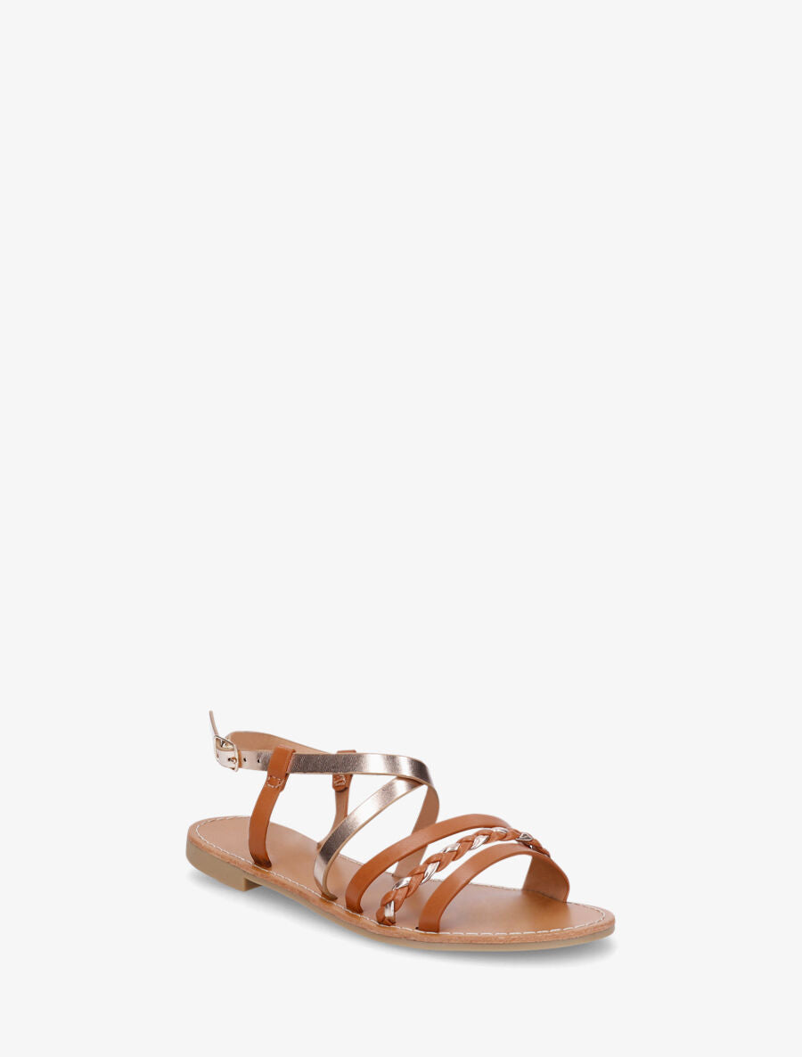 Nu-pieds multi bride et tresse - Camel - 2
