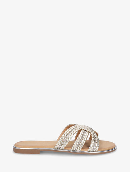 Mules plates tressée à strass - Or - 1