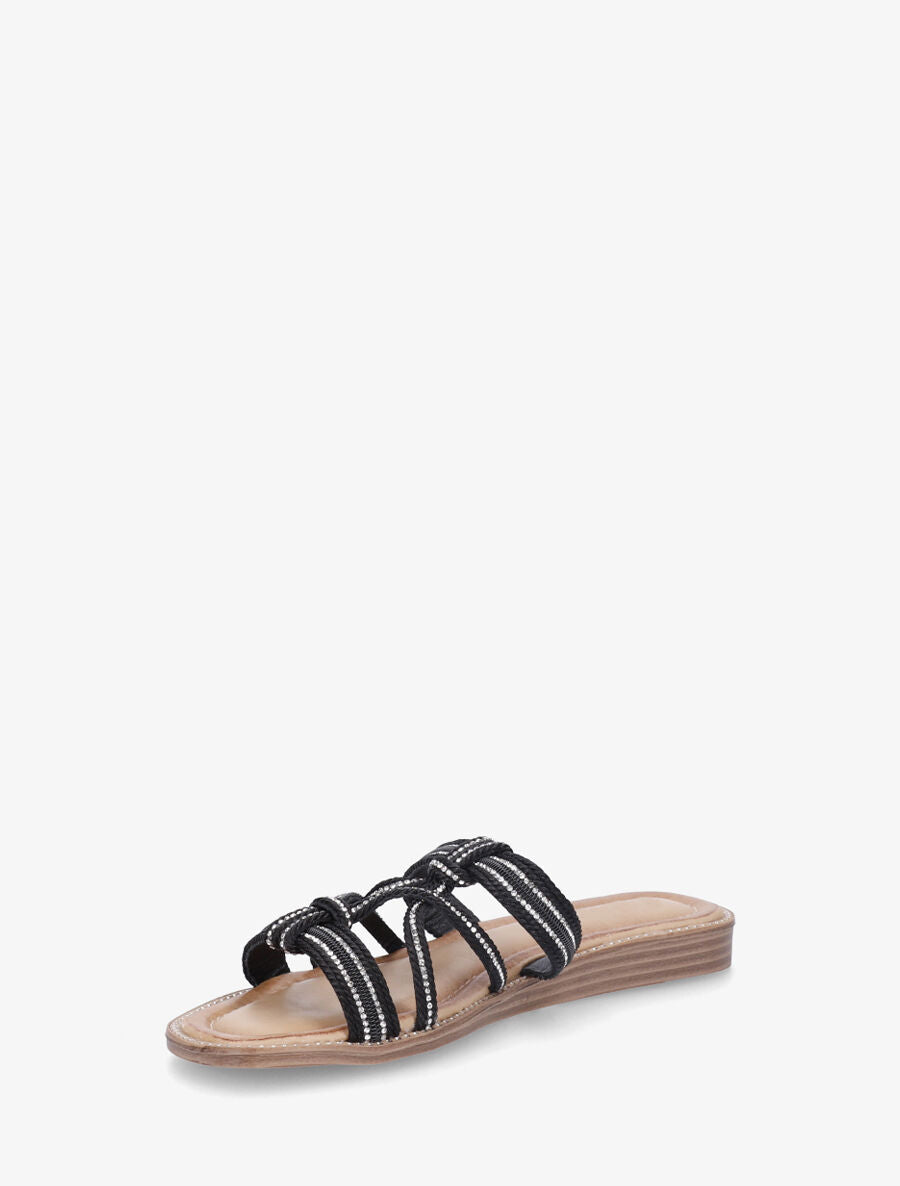 Mules plates en corde à strass - Noir - 3