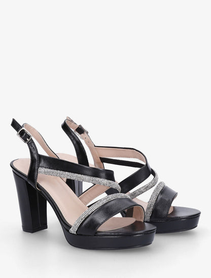 Sandales à plateforme et strass - Noir - 4