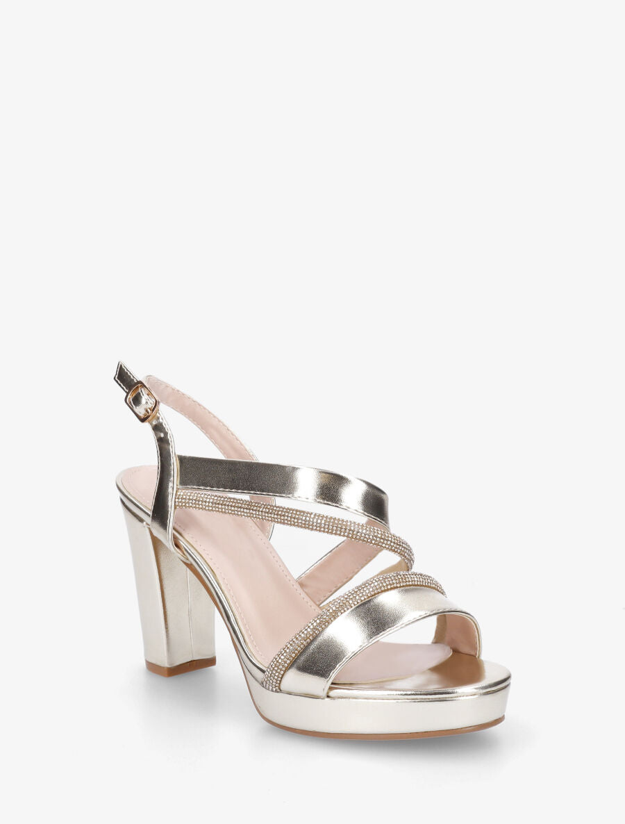 Sandales à plateforme et strass - Or - 2