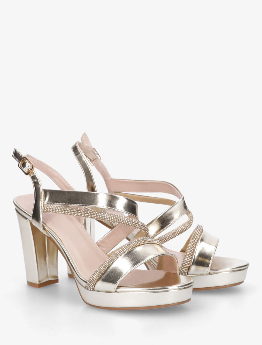 Sandales à plateforme et strass - Or - 4