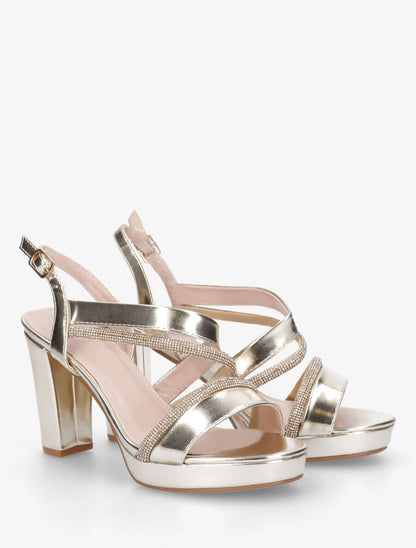 Sandales à plateforme et strass - Or - 4