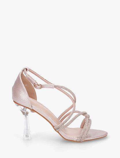 Sandales à strass et talon en plexiglass - Rose gold - 5