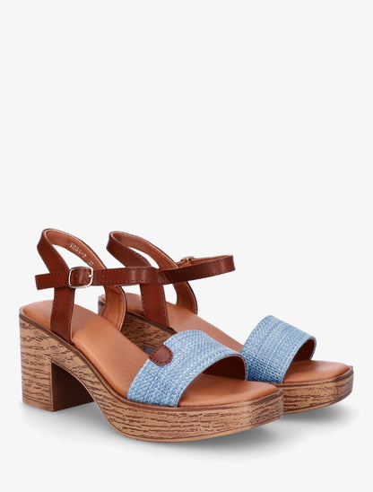 Sandales à talon effet bois - Bleu - 4