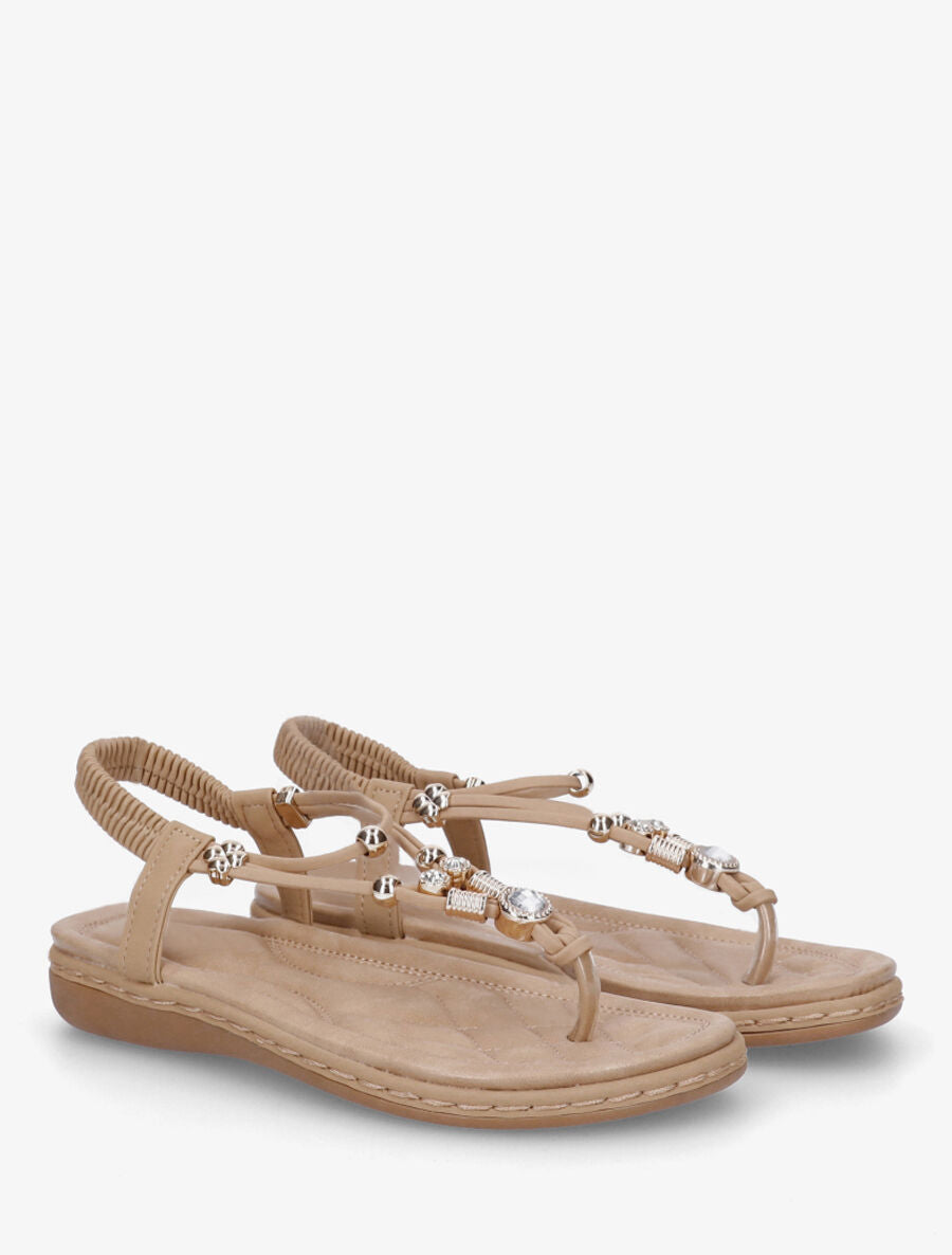 Nu-pieds à cheville élastiquée et bijoux - Beige - 4