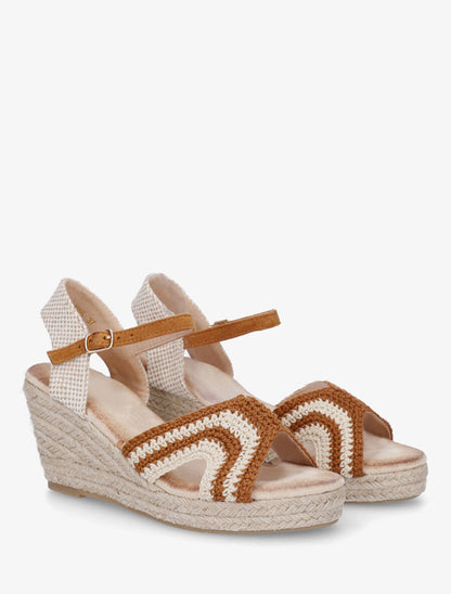 Sandales compensées en crochet - Camel - 4
