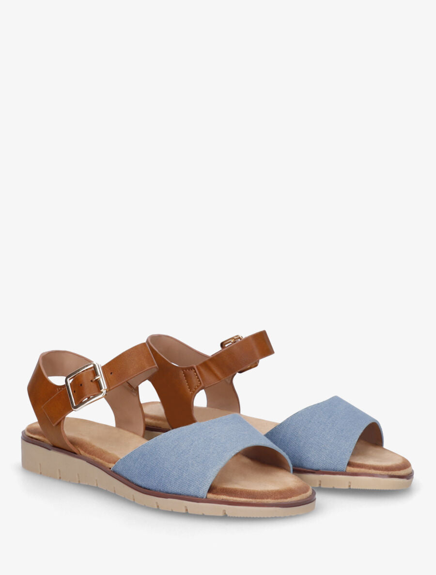 Nu-pieds basiques bi-matière - Bleu denim - 4