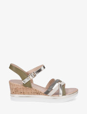 Sandales compensées à brides fantaisies - Kaki - 1