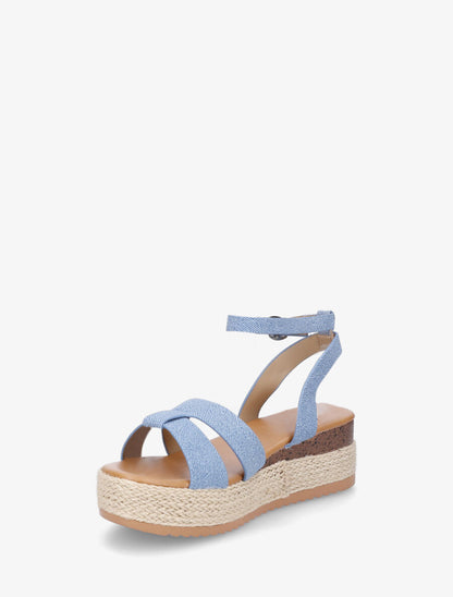 Sandales compensées mi-hautes en tissu - Bleu denim - 3