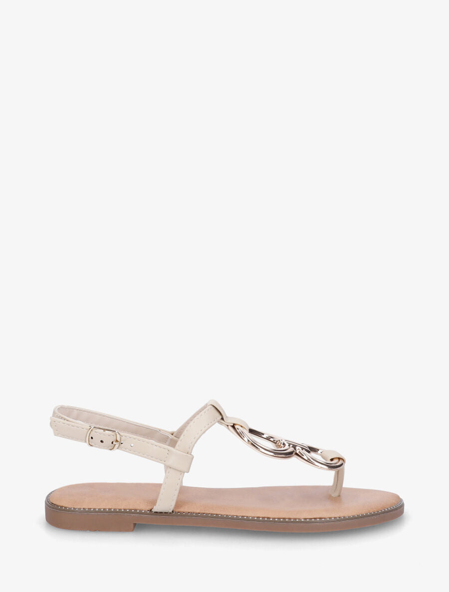 Nu-pieds en bride T à bijoux - Beige - 5