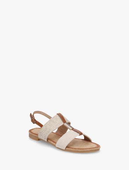 Nu-pieds à brides bimatière et empiècement métal - Beige - 2