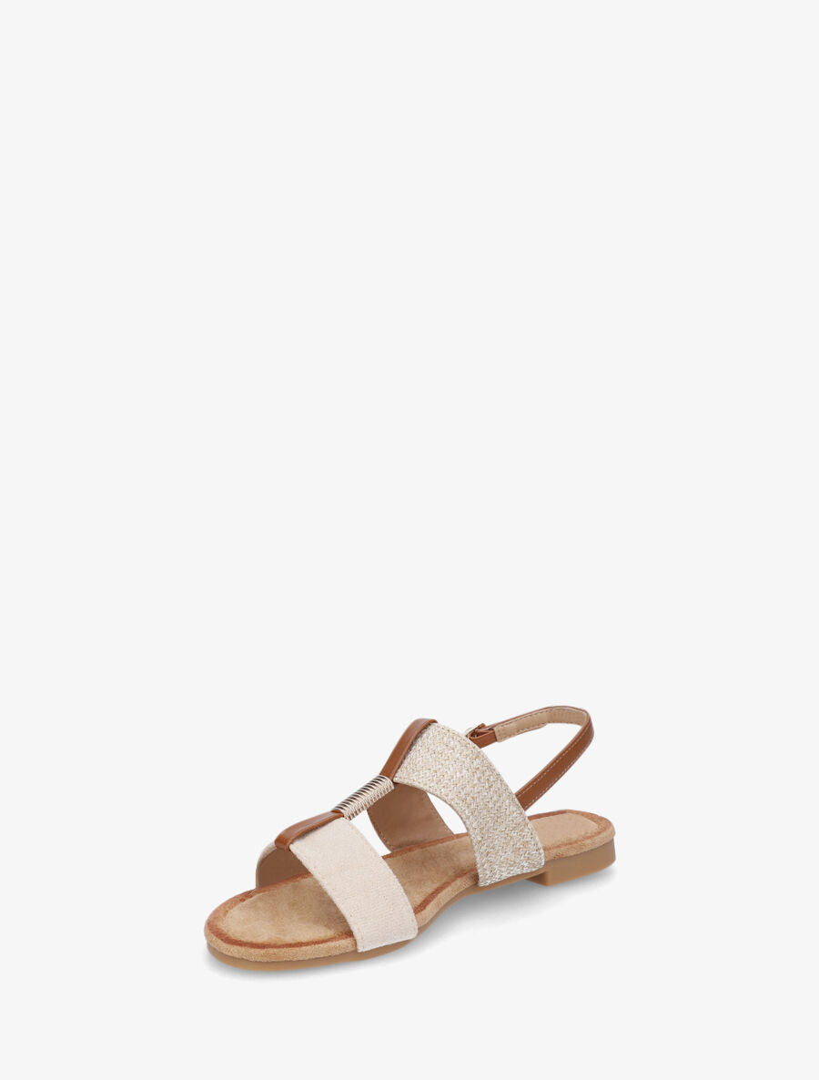 Nu-pieds à brides bimatière et empiècement métal - Beige - 3